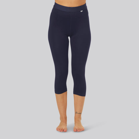 Bamboe 3/4 legging in marineblauw met marineblauwe elastische band voor dames