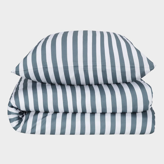 Bamboe beddengoed wit/grijs gestreept breed