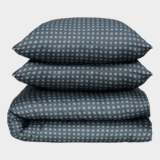 Bamboe tweepersoonsbedlinnen olijf/grijs geruit