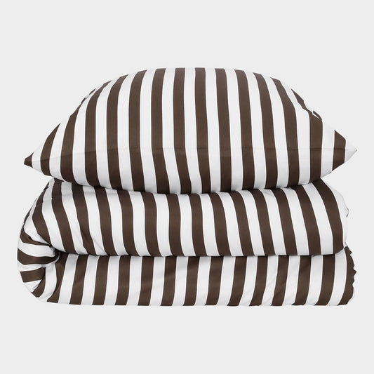 Bamboe beddengoed wit/bruin gestreept breed