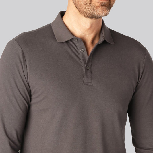 Polo met lange mouwen van bamboe in donkergrijs voor heren