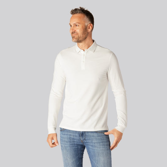 Witte polo met lange mouwen van bamboe voor heren