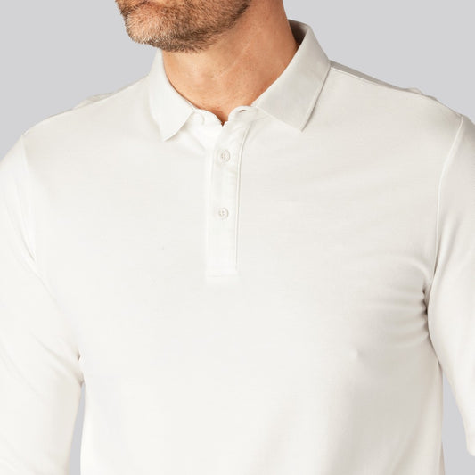 Witte polo met lange mouwen van bamboe voor heren