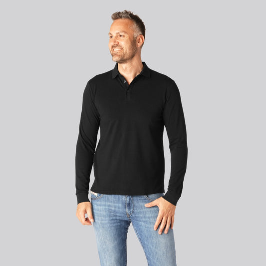 Zwarte polo met lange mouwen van bamboe voor heren