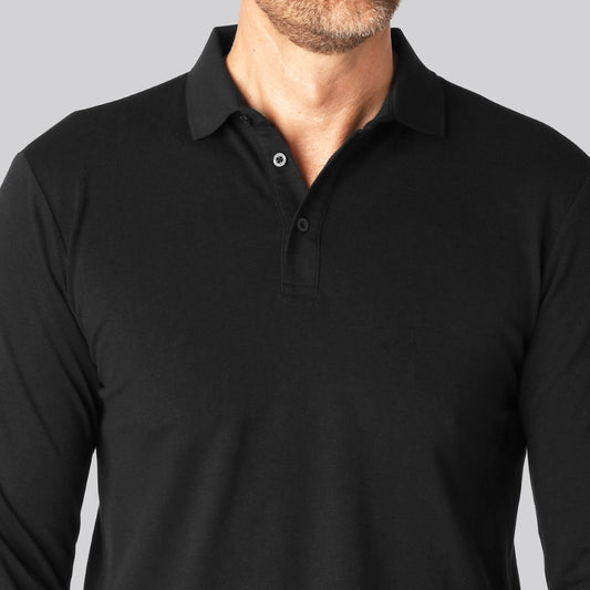 Zwarte polo met lange mouwen van bamboe voor heren