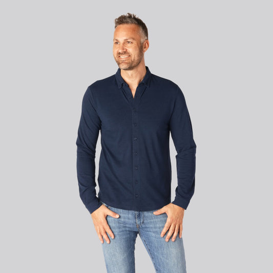 Herenpolo van bamboe in marineblauw