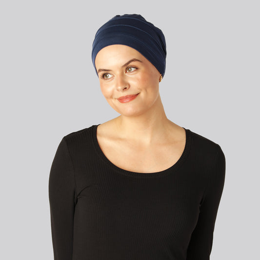 Klassieke bamboe tulband in marineblauw voor dames