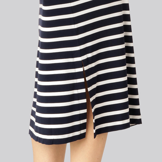 Jurk met lange mouwen en bamboestrepen in marineblauw/wit voor dames