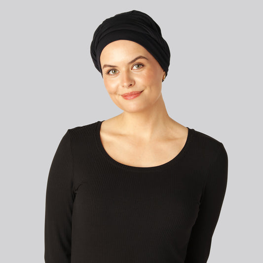 Gedraaide bamboe tulband in zwart voor vrouwen