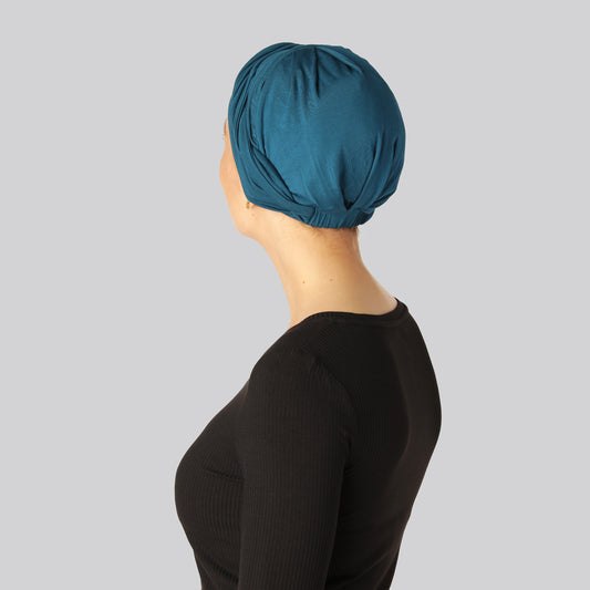 Gedraaide bamboe tulband in blauw voor vrouwen