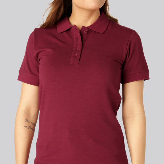 Damespolo van bamboe in bordeauxrood.