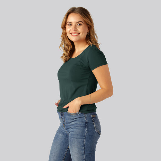 Bambuni bamboe T-shirts met ronde hals voor dames in groen