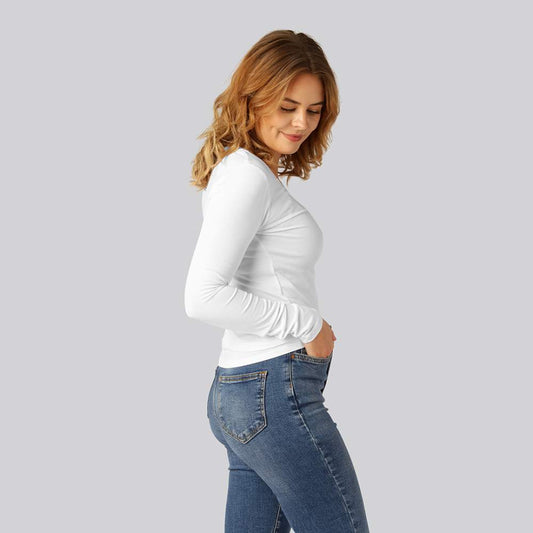 Witte bamboe T-shirt met lange mouwen voor dames