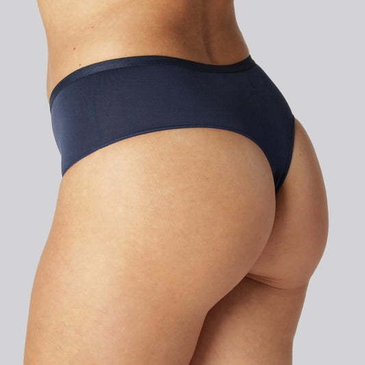 Bamboe stringslipje met hoge taille in marineblauw voor dames