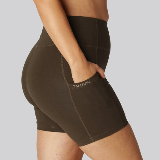 Bamboe fitnessshorts in bruin voor dames