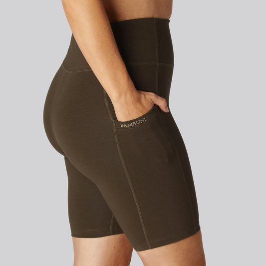 Bruine fitnessshorts van bamboe voor dames