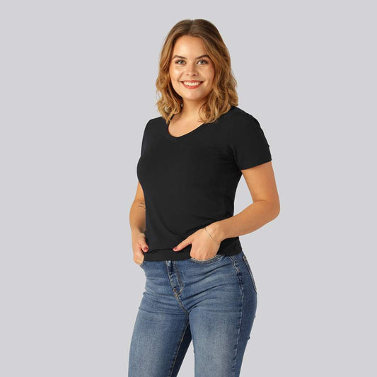 Bamboe T-shirt met V-hals in zwart voor dames