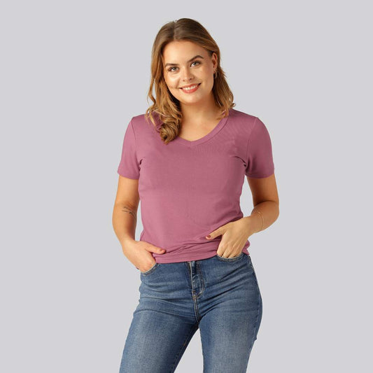 Bamboe T-shirt met V-hals in oudroze voor dames