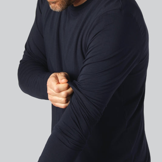 Bamboe T-shirt met lange mouwen in marineblauw voor heren