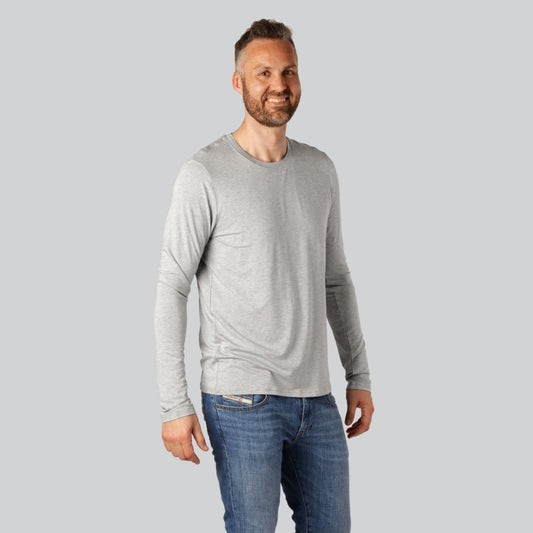 T-shirt met lange mouwen van bamboe in lichtgrijs voor heren