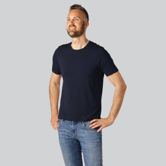 Bamboe T-shirt met ronde hals in marineblauw voor heren