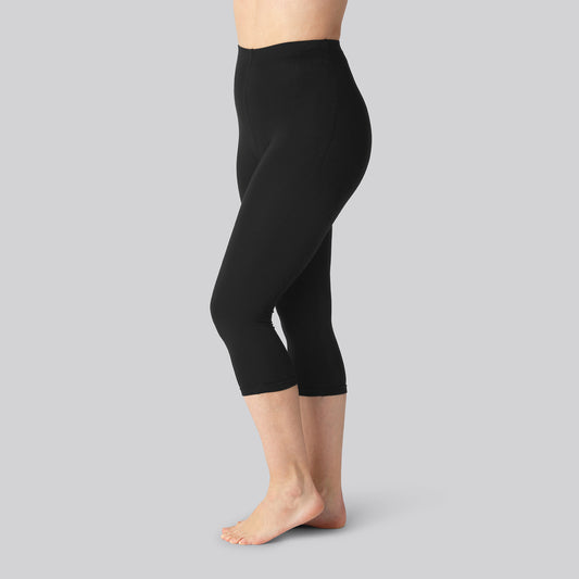 Bamboe 3/4 legging met verborgen elastiek in zwart voor dames