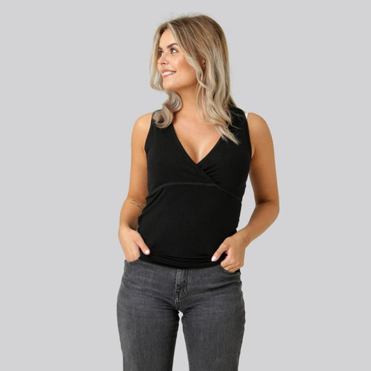 Bamboe top met V-hals in zwart