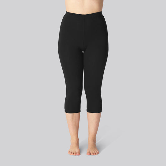 Bamboe 3/4 legging met verborgen elastiek in zwart voor dames