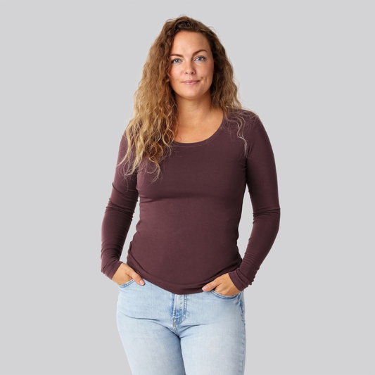 Bambus langærmet t-shirt bordeaux damer
