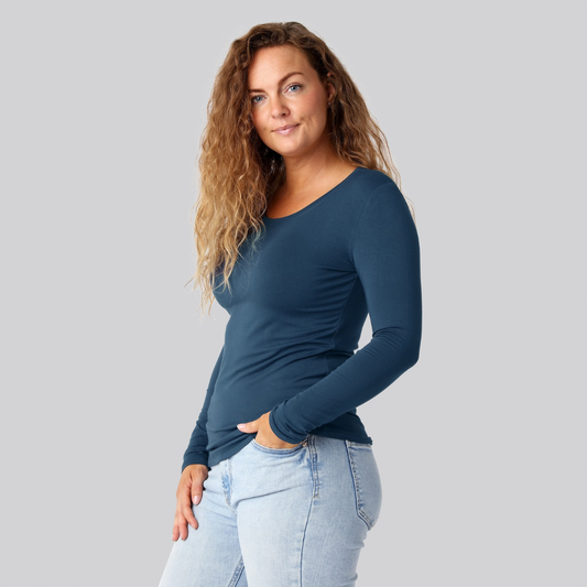 Bambus langærmet t-shirt i petroleumsblå damer
