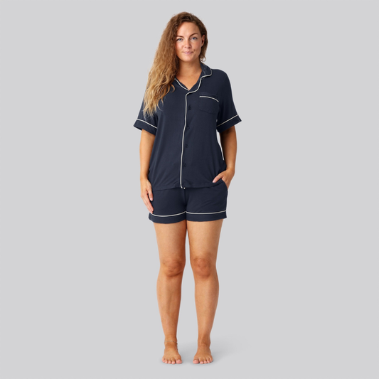 Bambus pyjamas sæt kort navy damer