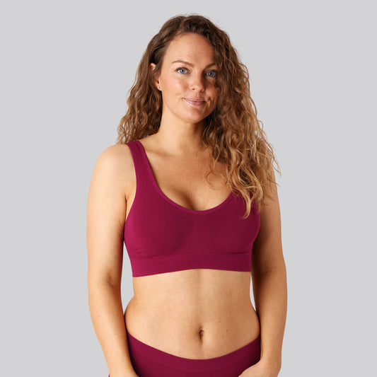 Bambus seamless bh m. bred strop i bordeaux til damer