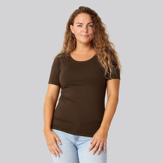 Bambus t-shirt o-hals brun damer