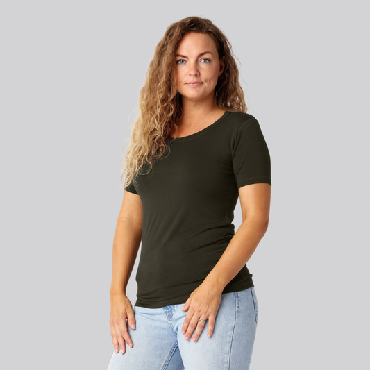 Bambus t-shirt o-hals i mørkegrøn damer