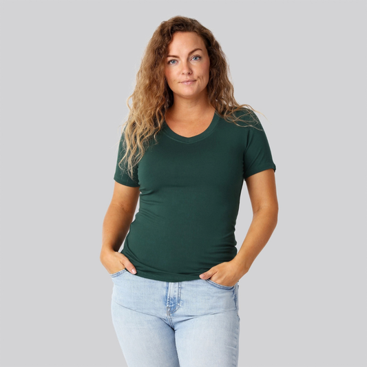 Bambus t-shirt v-hals grøn damer