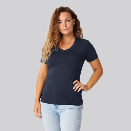 Bambus t-shirt v-hals navy damer