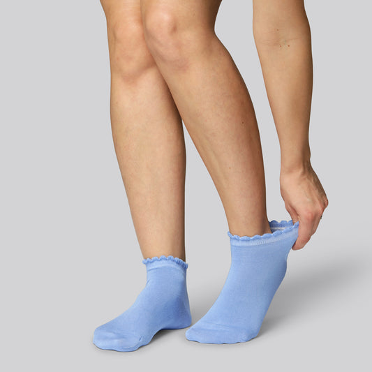 Enkelsokken van bamboe in lichtblauw met golvende ribbels voor dames