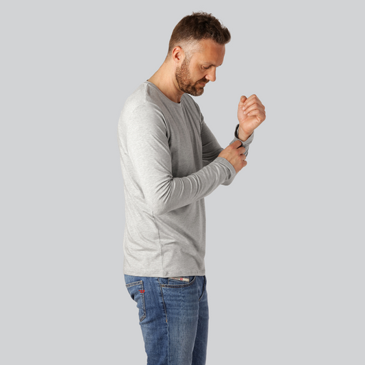 T-shirt met lange mouwen van bamboe in lichtgrijs voor heren