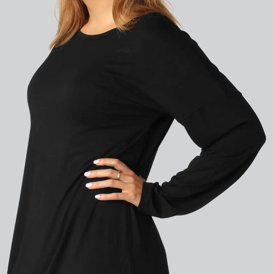 Bamboe nachthemd met lange mouwen in zwart voor dames
