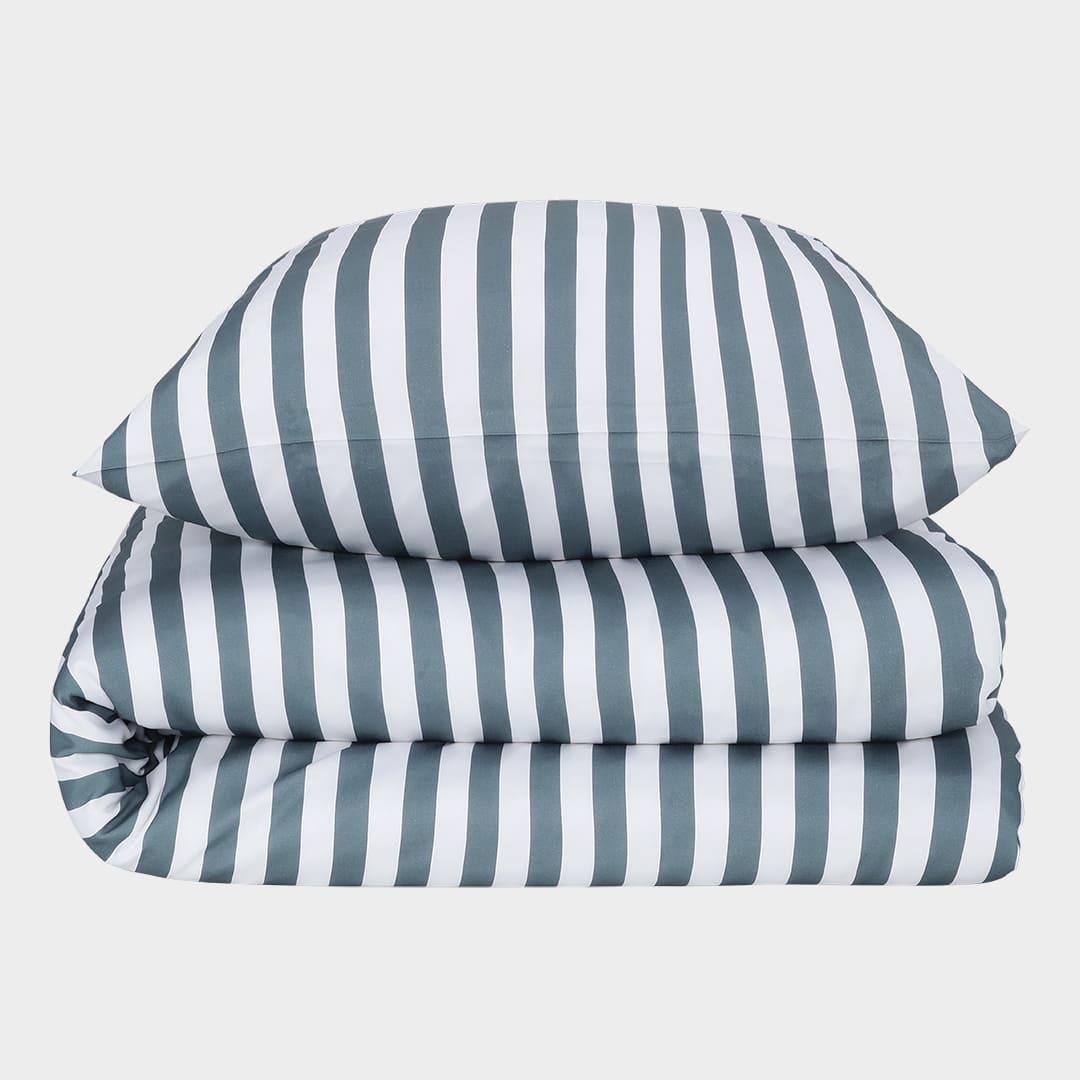 Bamboe beddengoed wit/grijs gestreept breed