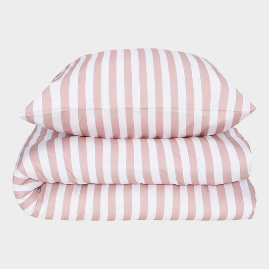Bamboe beddengoed wit/oudroze gestreept breed