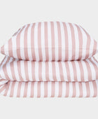 Bamboe beddengoed wit/oudroze gestreept breed