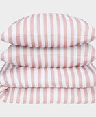 Bamboe tweepersoonsbedlinnen wit/oudroze gestreept breed