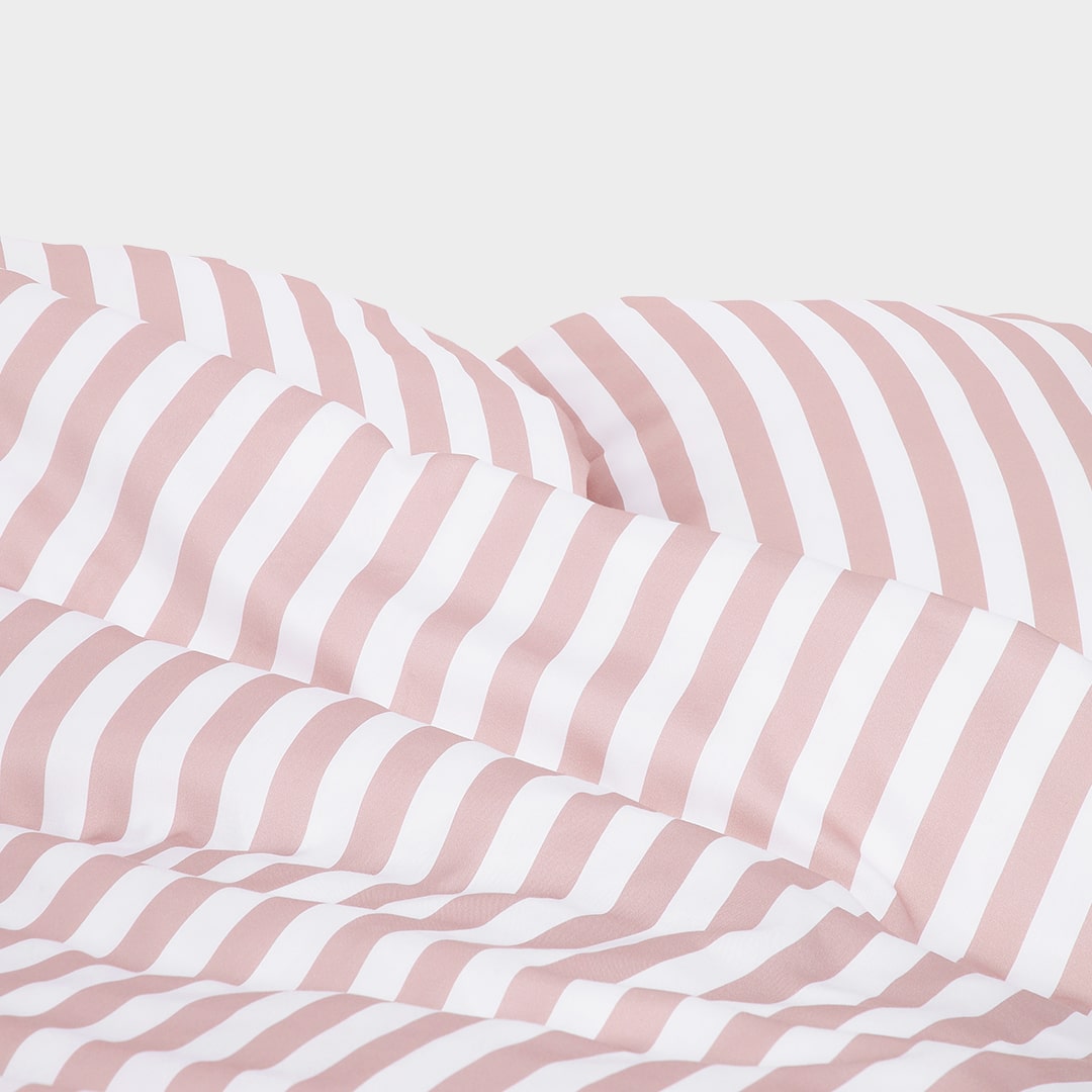 Bamboe beddengoed wit/oudroze gestreept breed