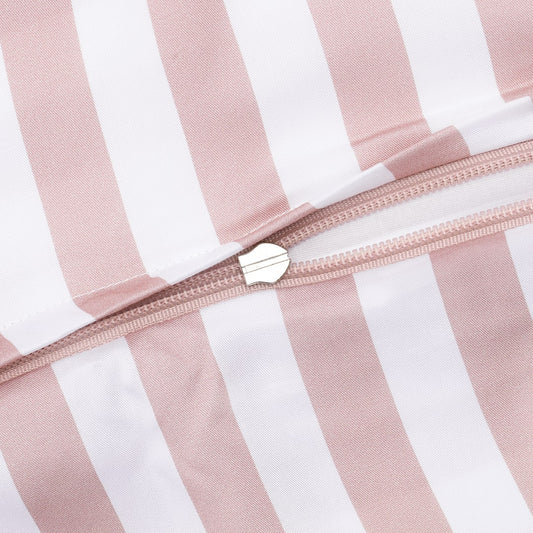 Bamboe beddengoed wit/oudroze gestreept breed