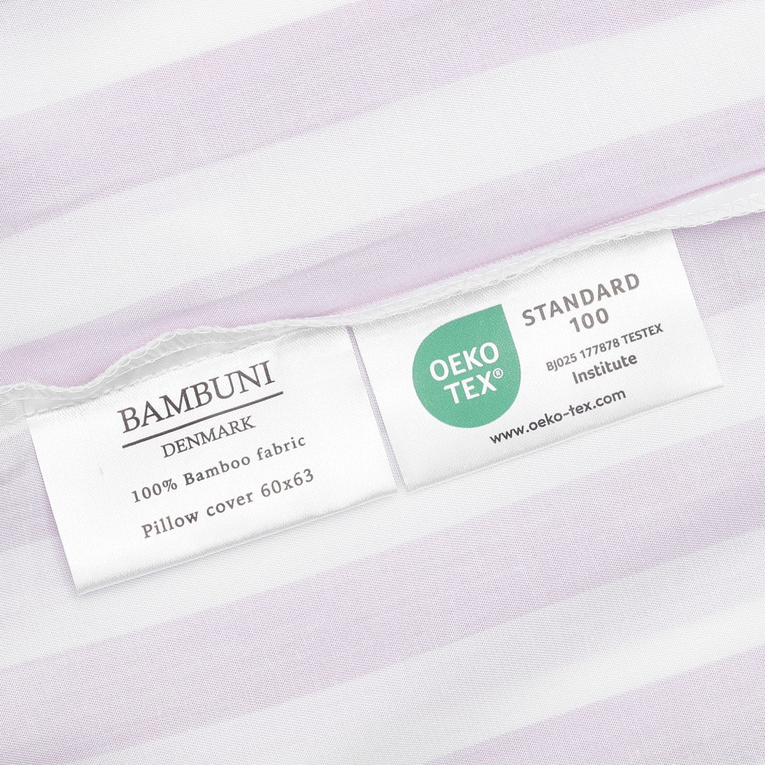 Bamboe beddengoed wit/oudroze gestreept breed