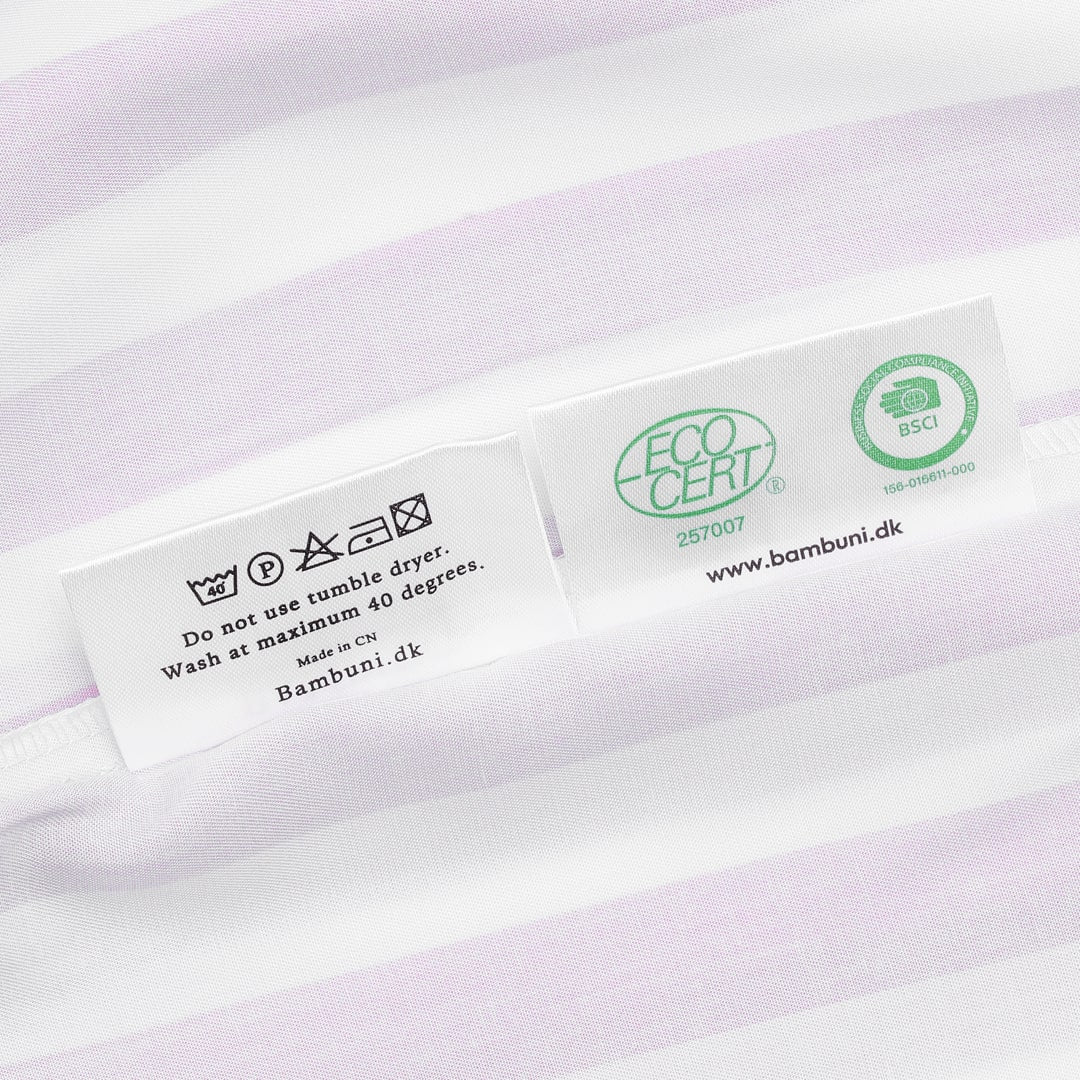 Bamboe beddengoed wit/oudroze gestreept breed