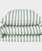 Bamboe beddengoed met witte/olijfkleurige strepen en brede randen