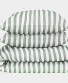 Bamboe tweepersoonsbedlinnen wit/olijfgroen gestreept breed