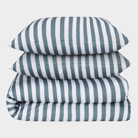 Bamboe tweepersoonsbedlinnen wit/grijs gestreept breed